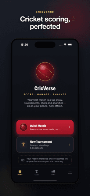 CricVerse app shown on iPhone