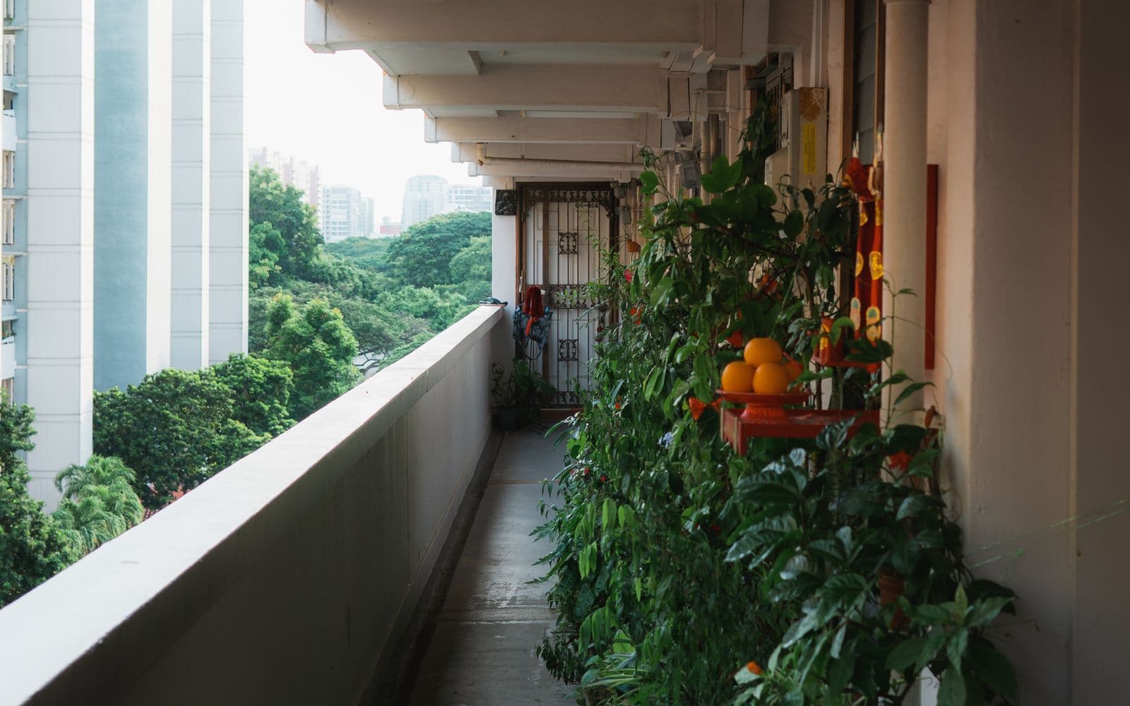 A balcony overlooking the gardens