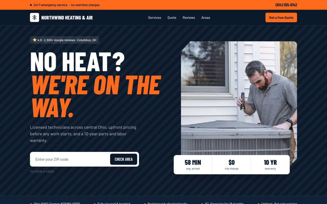 HVAC & Home Services Website demo: the Northwind Heating & Air homepage