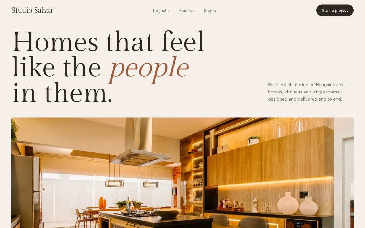 Interior Design Website demo: the Studio Sahar homepage