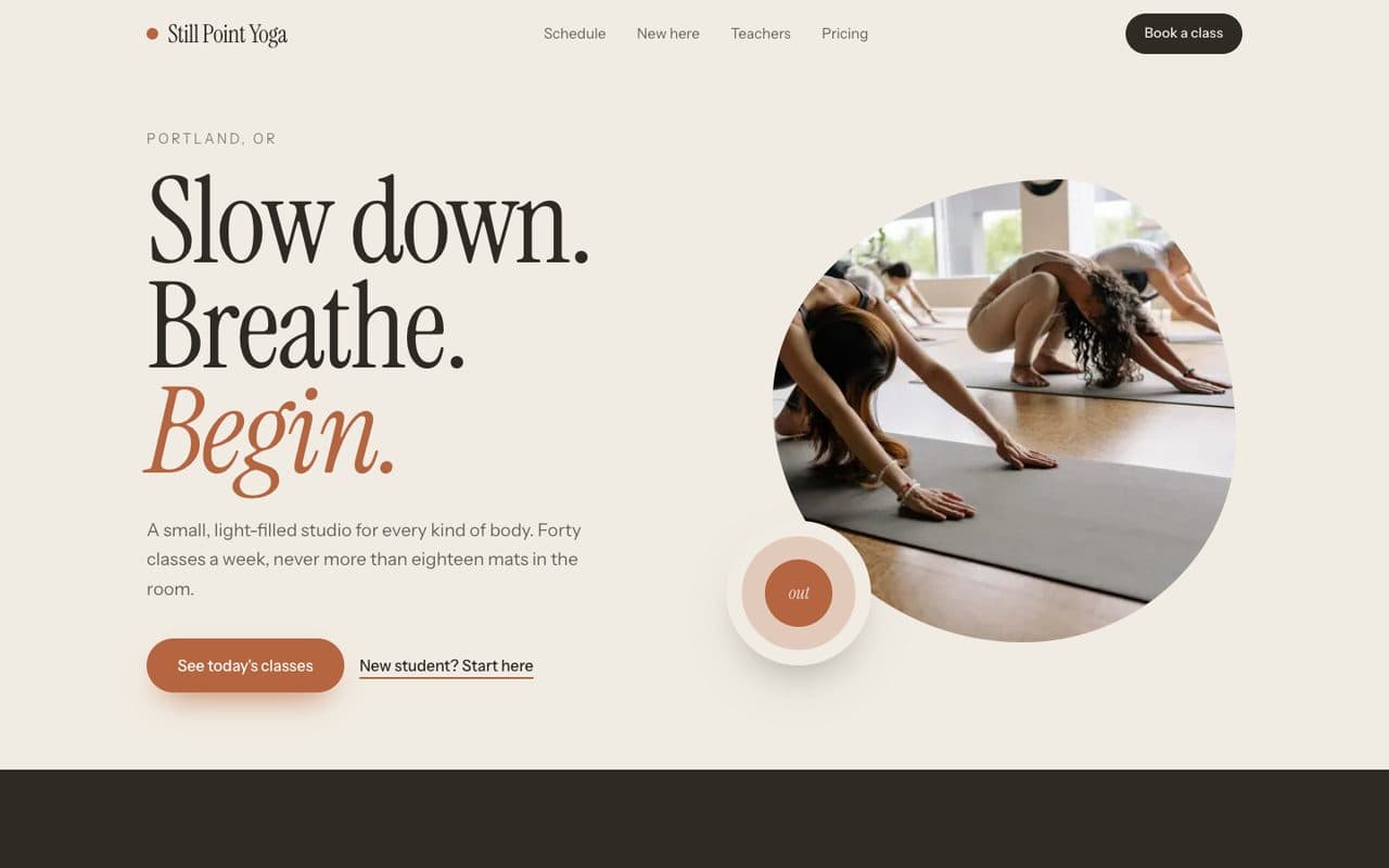Yoga & Fitness Studio Website demo: the Still Point Yoga homepage