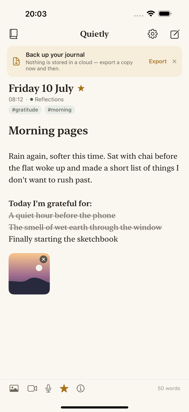 Quietly app screenshot